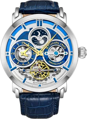 Case Genuine Leather Strap Watch Black Stuhrling Original Legacy Men's Automatic Watch toed versus distinct Stainless Steel 46 MM 