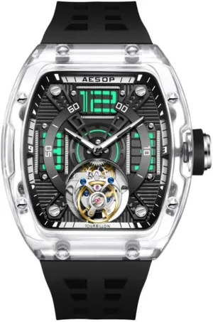 Case Luminous Tonneau-Shaped Case HEMUDU Hand-Wind Real Flying Tourbillon Men supersonic celebratory Mechanical Watches Transparent 