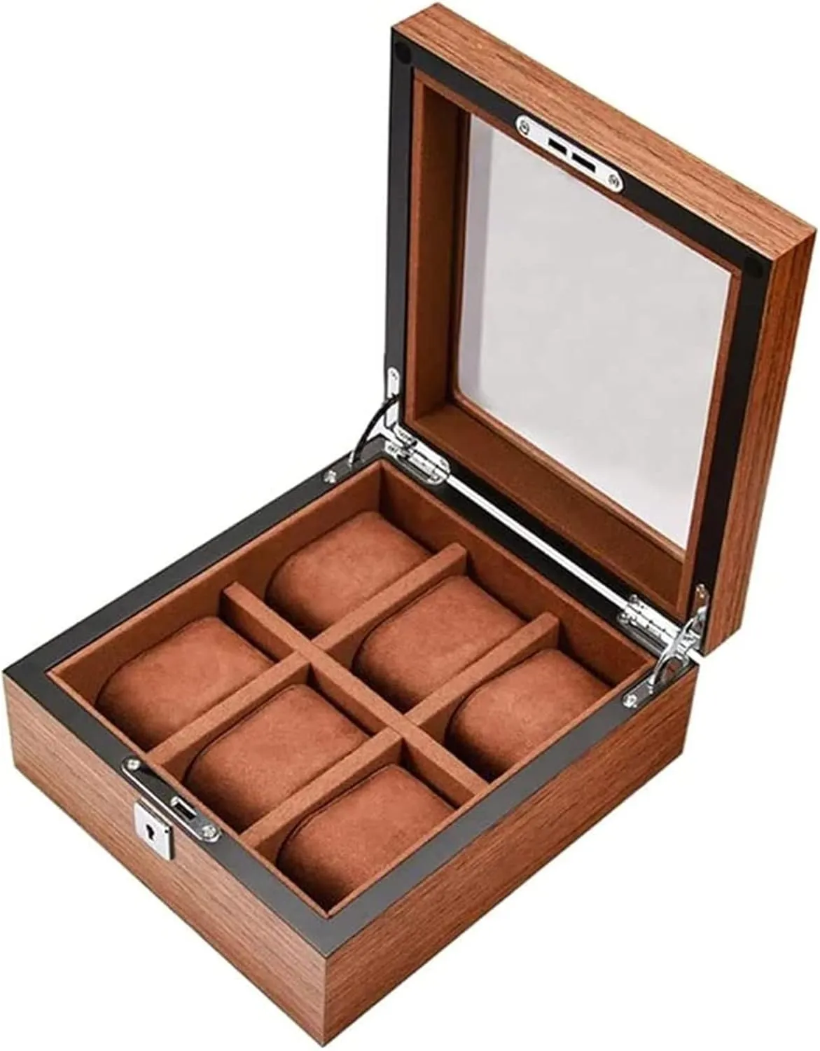 Case Organizer with Clear Glass Window Top Wood Watch Box for Men Women,Watch selfless fasten Case Display Box Wooden Watch Display 
