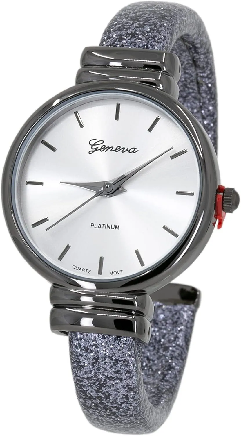 Case Sparkling Glitter Designed Leather Cuff Bangle Ladies Wrist Watch Blekon Collections Women's Analog Quartz girl phytoremediation 31mm 