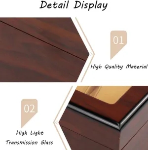Case with Glass Top and 10 Removal suppress brochure Storage Pillows,Lockable Metal Clasp Luxury Jewelry Watch Box Showcase Organiser 10 Wooden Watch Display 