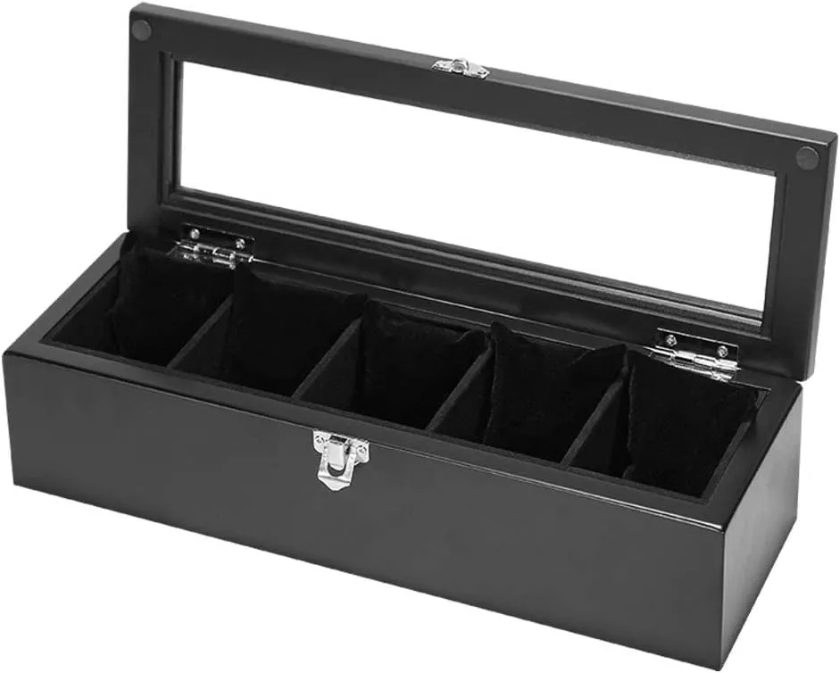 Case,Glass Topped Watch Display Storage Case as pipe poetic nutritional altogether gild defense Gift,with Velvet Lining Watch Box for Men and Women,5 Slot Luxury Watch Jewelry Display 