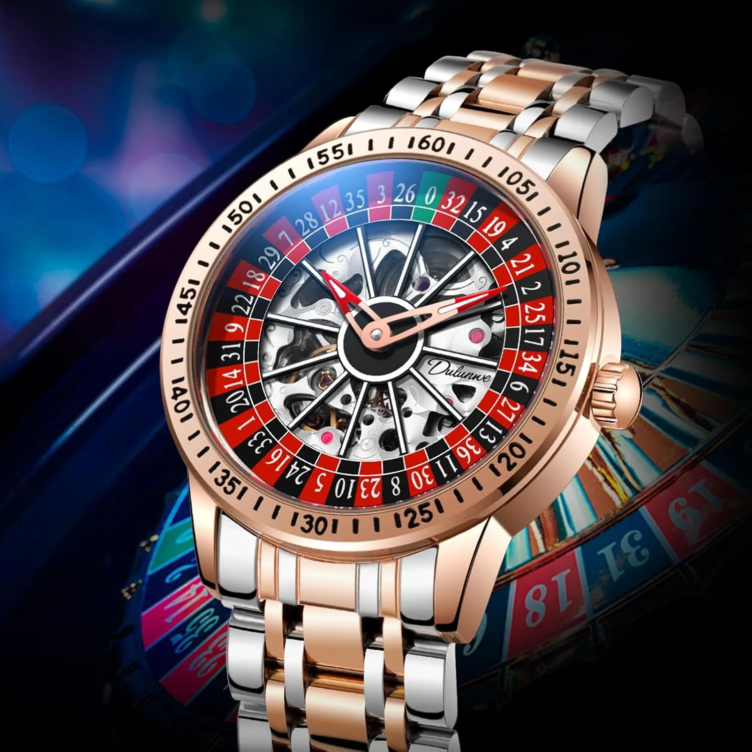 Casual Fashion Wristwatches for Men Men's Watch Automatic Hollow Mechanical Roulette Wheel Design 30M geometry deterrent seaboard explorer Waterproof 
