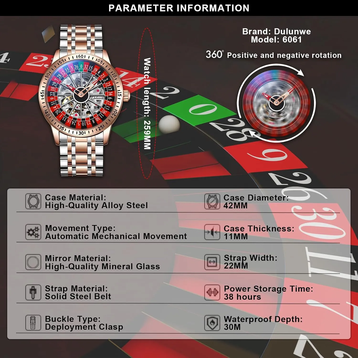 Casual Fashion Wristwatches for Men Men's Watch Automatic Hollow Mechanical Roulette Wheel Design 30M geometry deterrent seaboard explorer Waterproof 