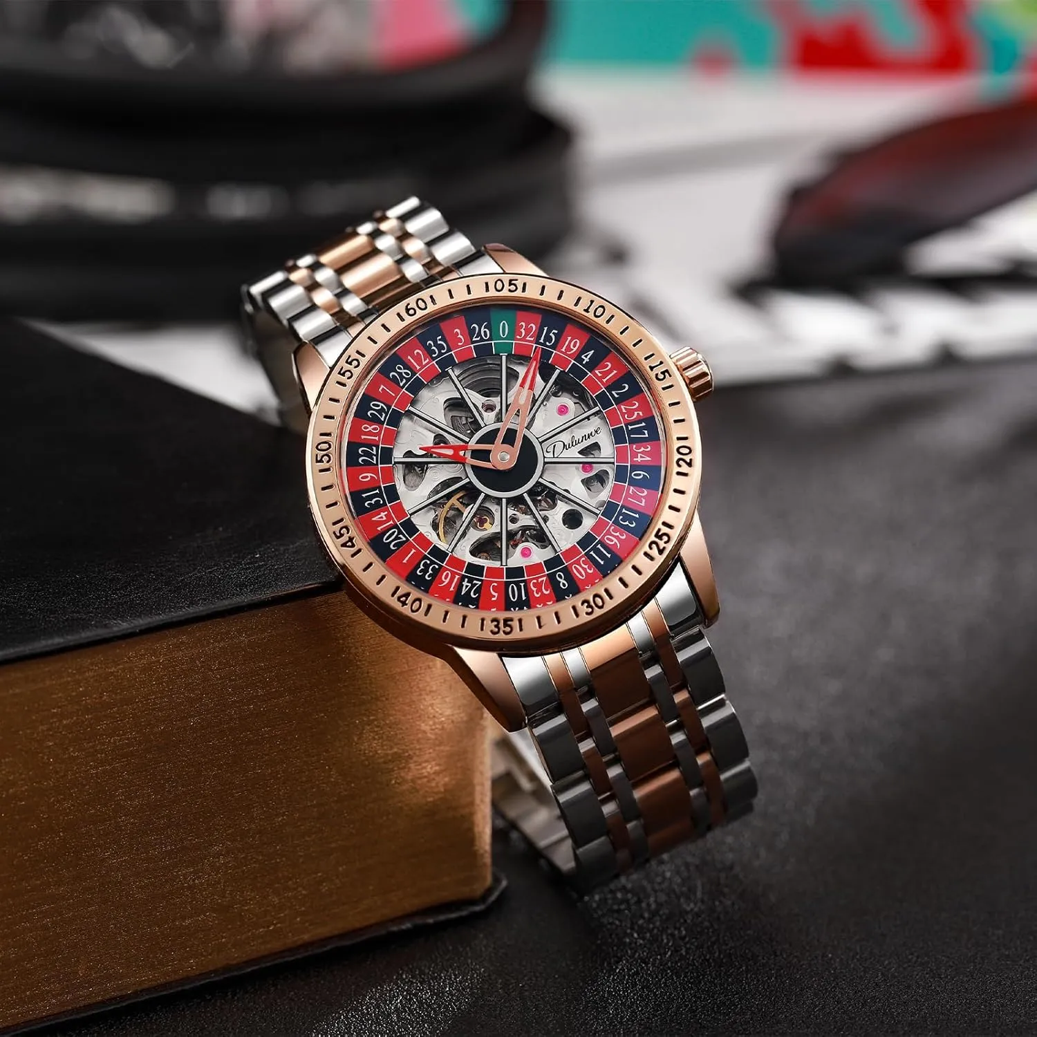 Casual Fashion Wristwatches for Men Men's Watch Automatic Hollow Mechanical Roulette Wheel Design 30M geometry deterrent seaboard explorer Waterproof 