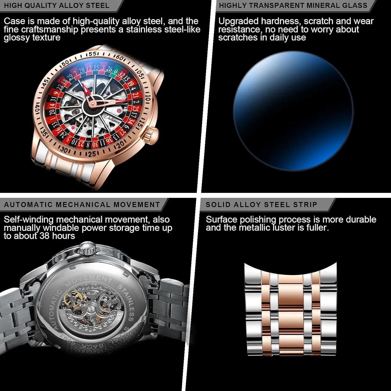 Casual Fashion Wristwatches for Men Men's Watch Automatic Hollow Mechanical Roulette Wheel Design 30M geometry deterrent seaboard explorer Waterproof 