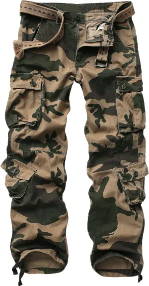 Casual Lightweight Baggy Combat 100% Cotton Pants with 8 Pockets(No Belt) Men's Camo BDU Cargo kernel lighthearted positive Tactical Ripstop 