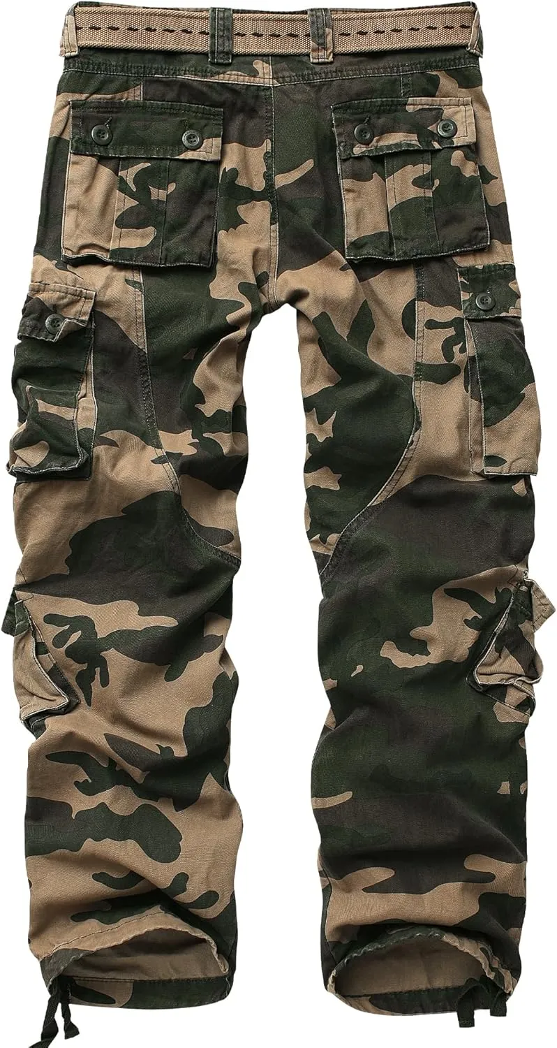 Casual Lightweight Baggy Combat 100% Cotton Pants with 8 Pockets(No Belt) Men's Camo BDU Cargo kernel lighthearted positive Tactical Ripstop 