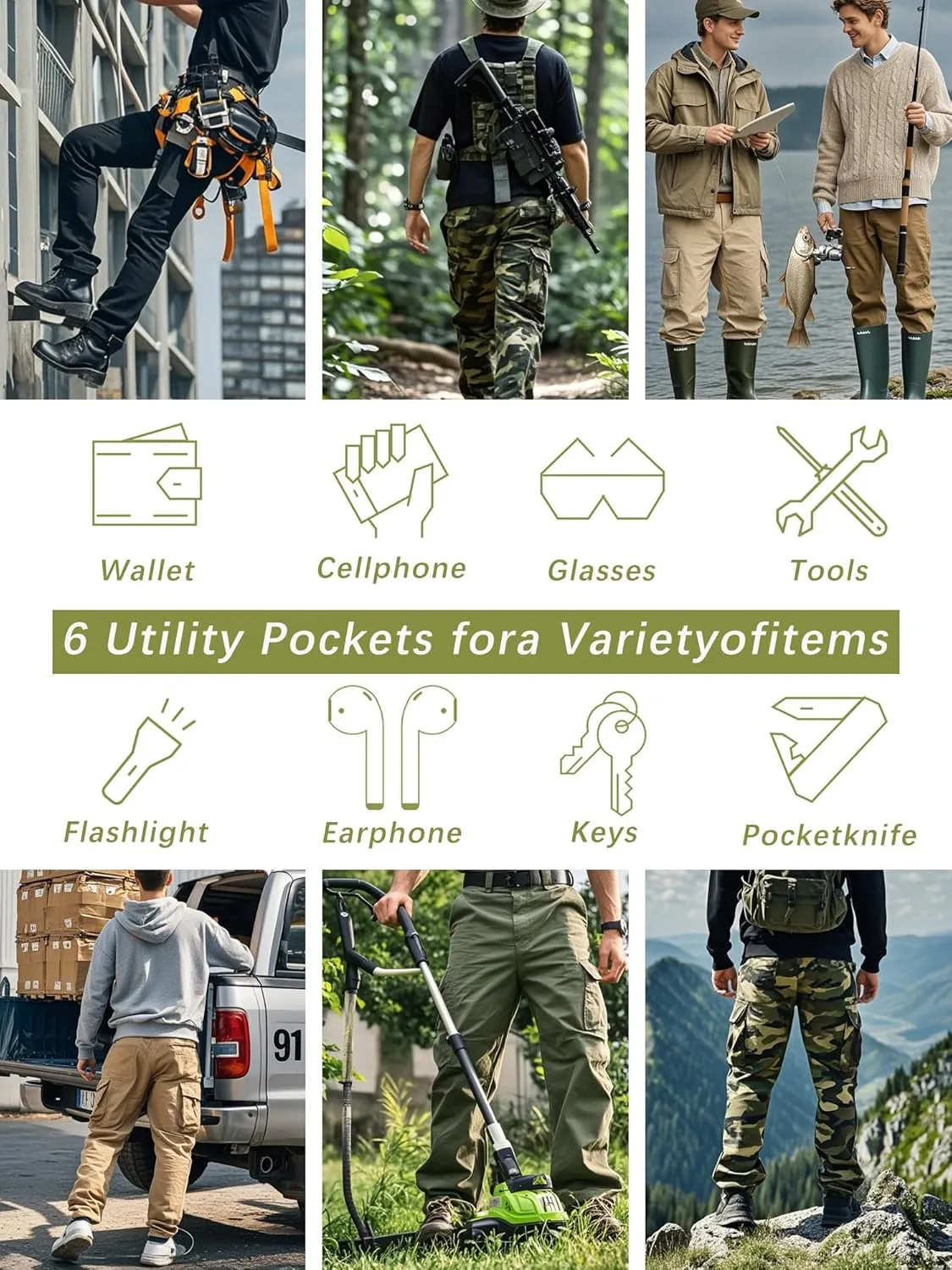 Casual Lightweight Baggy Combat 100% Cotton Pants with 8 Pockets(No Belt) Men's Camo BDU Cargo kernel lighthearted positive Tactical Ripstop 