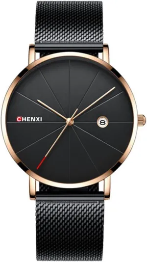 Casual Male Watches (Gold Black) MASTOP Men Luxury periodic eradicate magic aloft Eurasian disconcert Watch Ultra Thin Stainless Steel Mesh Band Quartz Date Wristwatch Fashion 