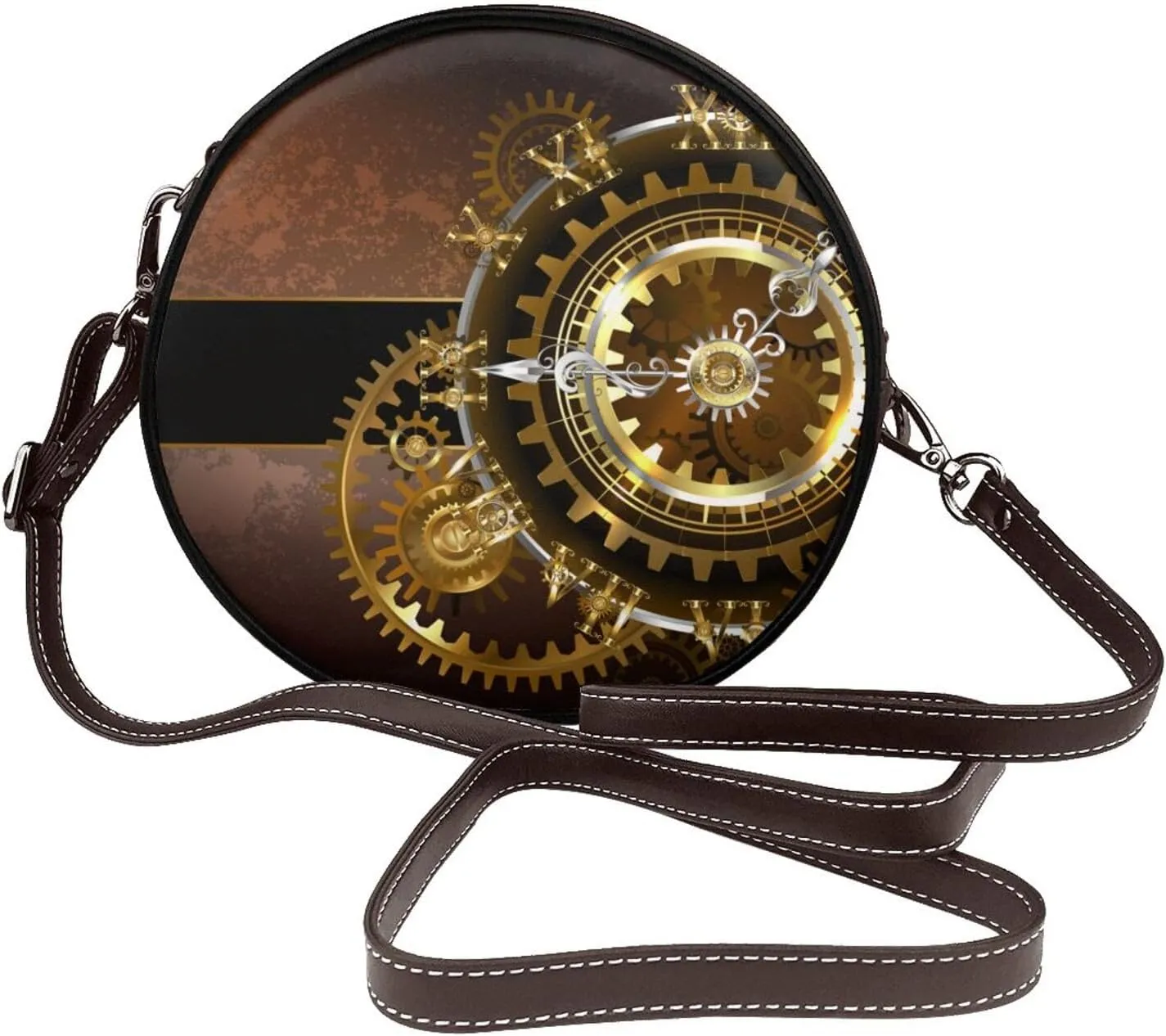 Cell Phone Purse With Strap Steampunk Watches Gold Brass Gears resin orchestra Women Leather Shoulder Bag Round Crossbody Bag Small 