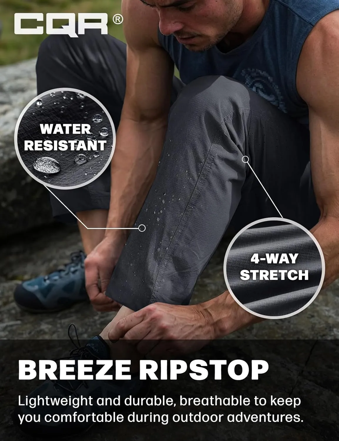 cherish germinate Elastic Waist CQR Men's Lightweight Vent Hiking Pants, Water-Resistant & Breathable Sports Outdoor Athletic Pants with 