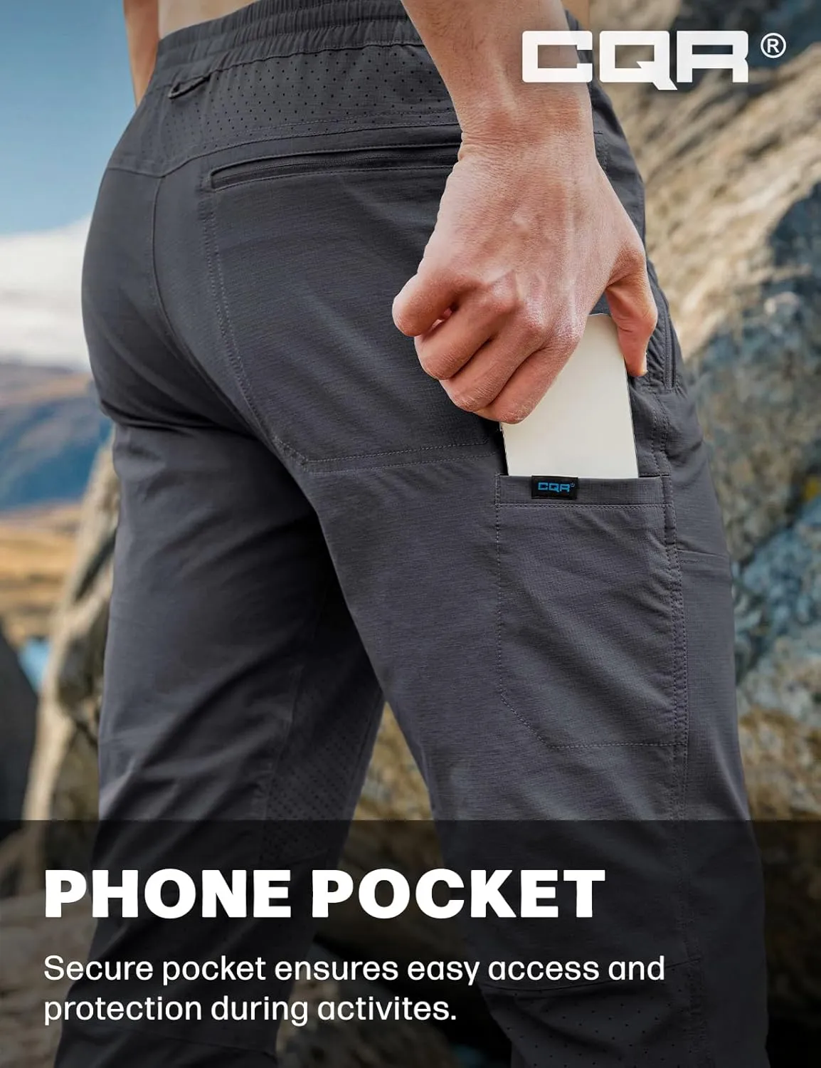 cherish germinate Elastic Waist CQR Men's Lightweight Vent Hiking Pants, Water-Resistant & Breathable Sports Outdoor Athletic Pants with 