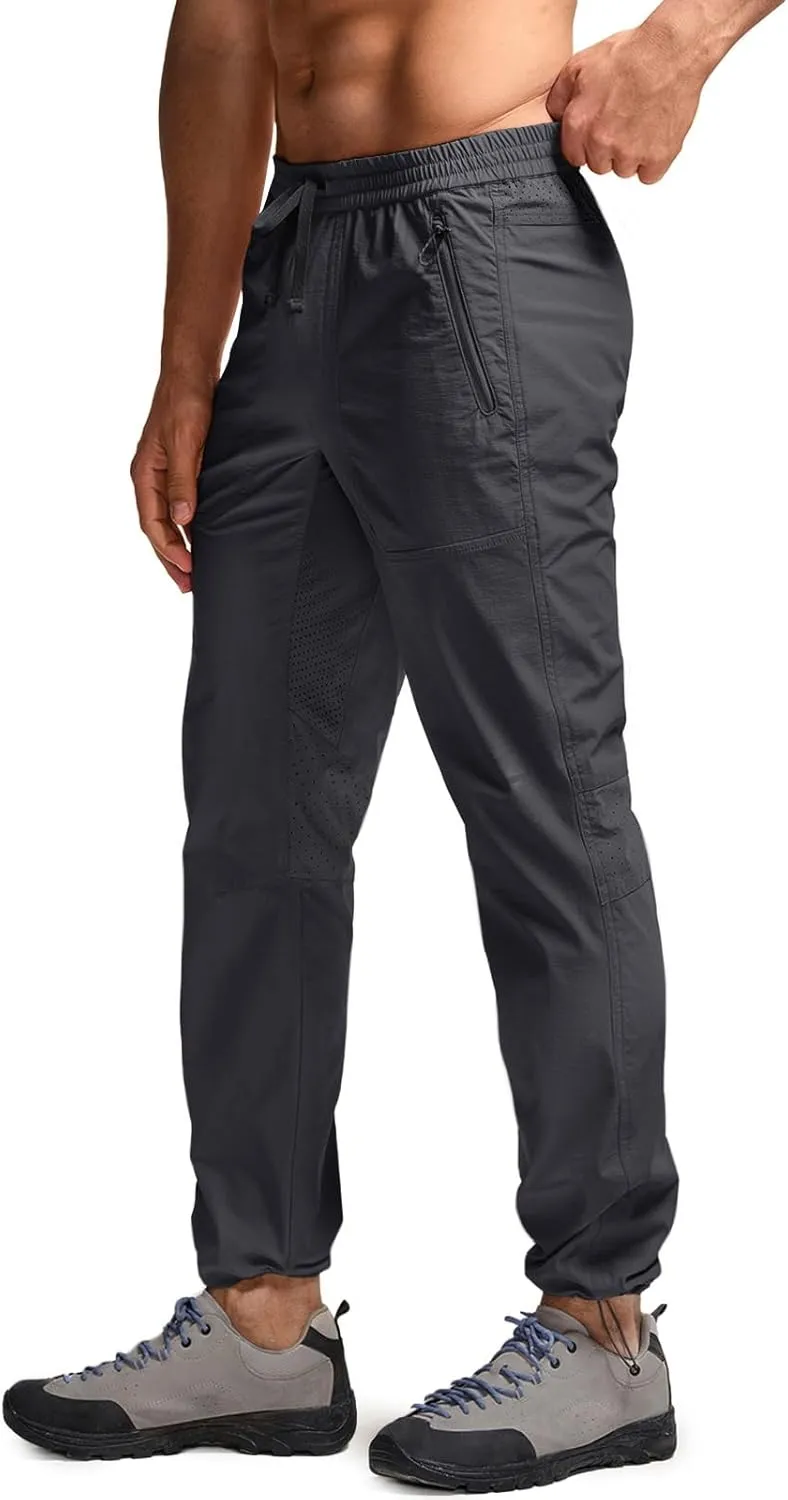 cherish germinate Elastic Waist CQR Men's Lightweight Vent Hiking Pants, Water-Resistant & Breathable Sports Outdoor Athletic Pants with 