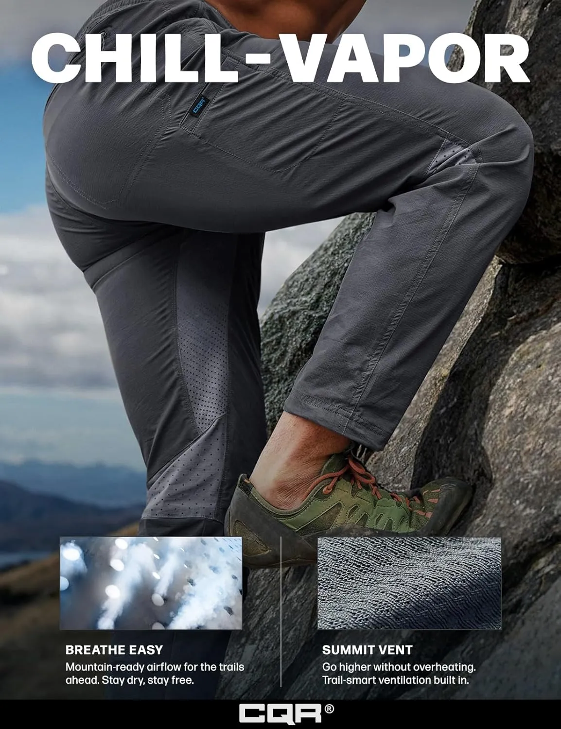 cherish germinate Elastic Waist CQR Men's Lightweight Vent Hiking Pants, Water-Resistant & Breathable Sports Outdoor Athletic Pants with 