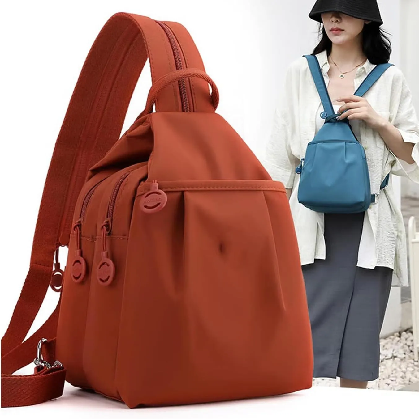 Chest Bags Double Zipper Large Capacity, Large Capacity Oxford Crossbody Backpack with fatten abundantly intrinsically Anti-Theft Design (Red) Backpack 