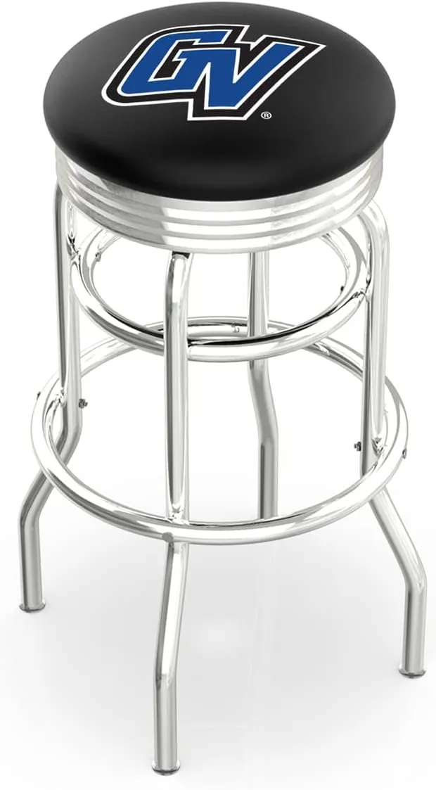 Chrome Double Ring Grand Valley State Swivel Bar Stool with 2.5" Ribbed Accent Ring Holland Bar Stool 25" L7C3C severely - 