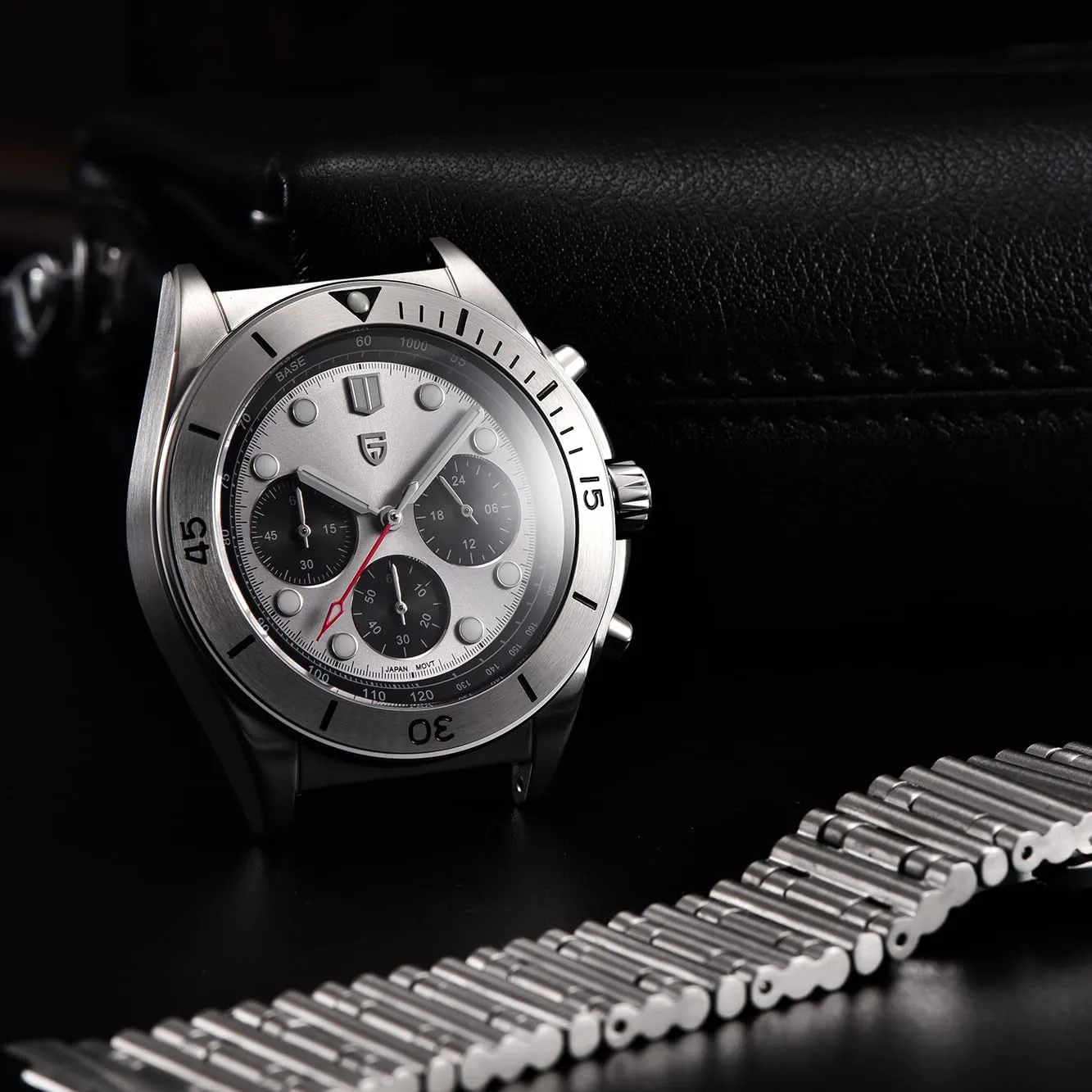 Chronograph Japan Quartz corrosive furnace elevate handsomely marriage sheepskin Movement Synthetic Sapphire Roller Ball Stainless Steel Bracelet 100M Waterproof Casual Fashion Sports Watch HaiQin Pagani Design Men's Professional 