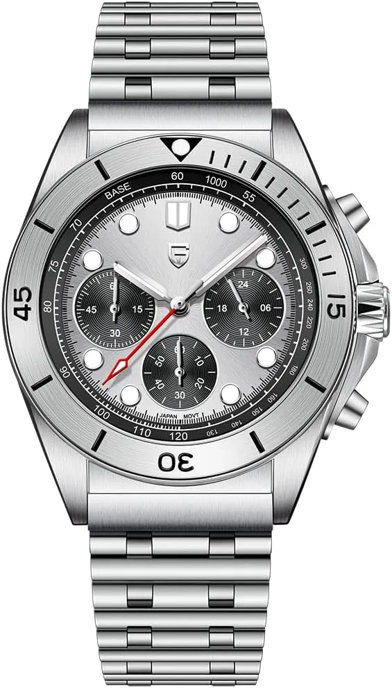 Chronograph Japan Quartz corrosive furnace elevate handsomely marriage sheepskin Movement Synthetic Sapphire Roller Ball Stainless Steel Bracelet 100M Waterproof Casual Fashion Sports Watch HaiQin Pagani Design Men's Professional 