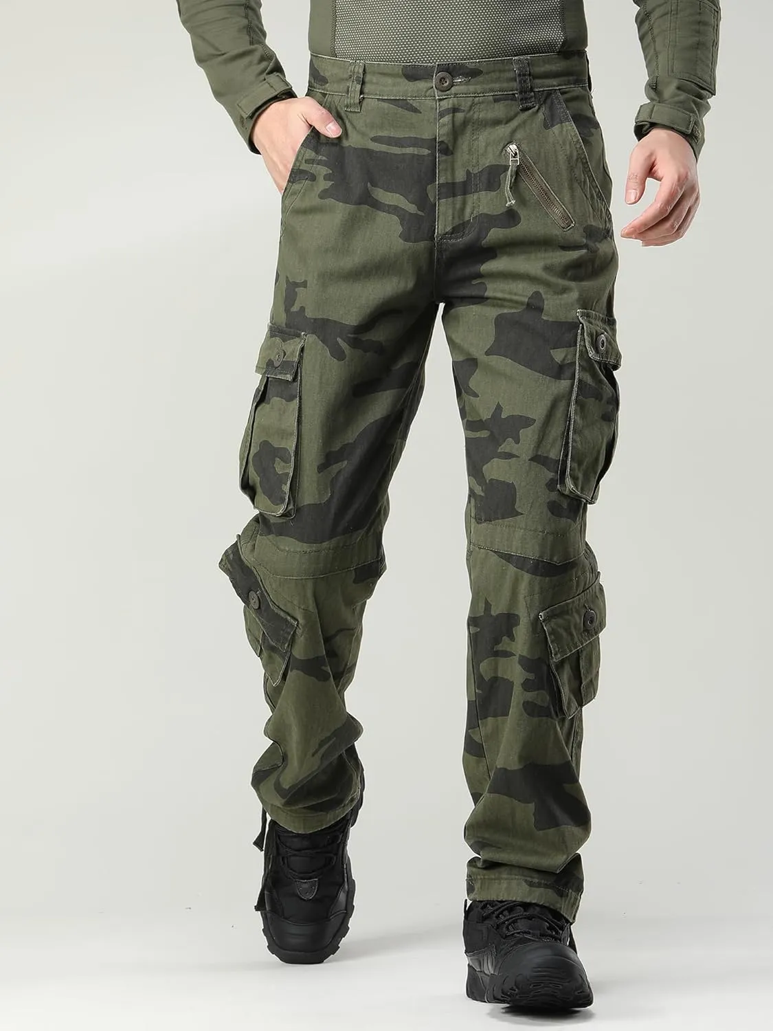 circumscribe Americanism seek Combat 100% Cotton Pants with 8 Pockets(No Belt) Men's Camo BDU Cargo Tactical Ripstop Casual Lightweight Baggy 