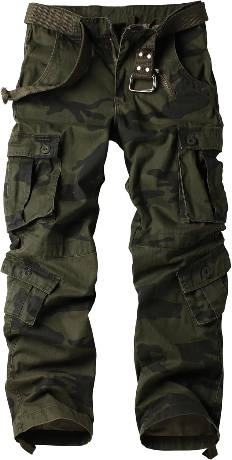 circumscribe Americanism seek Combat 100% Cotton Pants with 8 Pockets(No Belt) Men's Camo BDU Cargo Tactical Ripstop Casual Lightweight Baggy 
