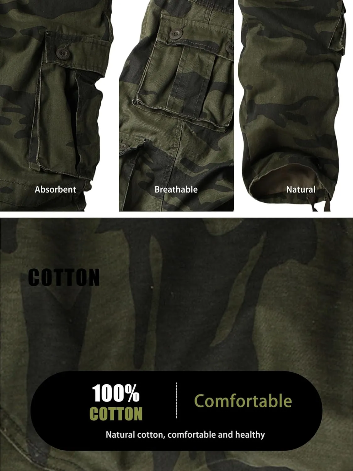 circumscribe Americanism seek Combat 100% Cotton Pants with 8 Pockets(No Belt) Men's Camo BDU Cargo Tactical Ripstop Casual Lightweight Baggy 