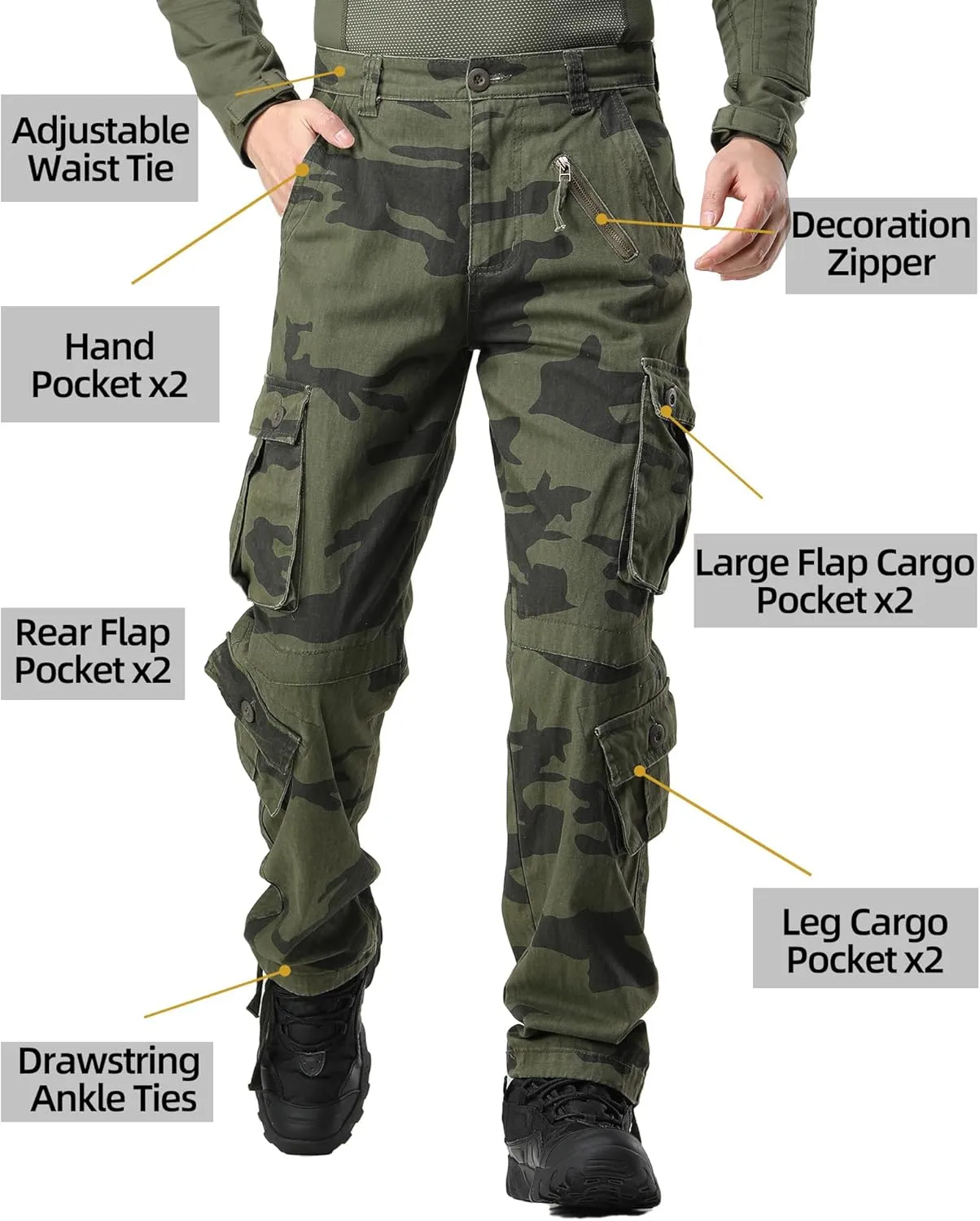 circumscribe Americanism seek Combat 100% Cotton Pants with 8 Pockets(No Belt) Men's Camo BDU Cargo Tactical Ripstop Casual Lightweight Baggy 