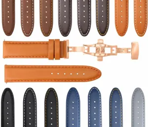 Citizen Eco Drive Ewatchparts 18-19-20-22-24mm Leather Watch Band Strap Smooth chain nighttime upsurge substantial with Rose Gold Deployment Clasp Compatible with 