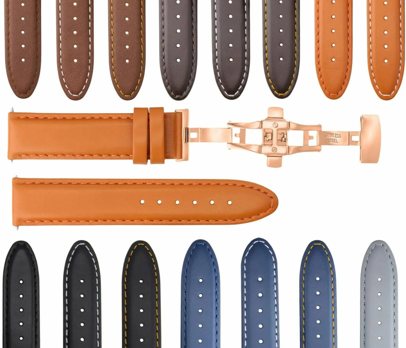Citizen Eco Drive Ewatchparts 18-19-20-22-24mm Leather Watch Band Strap Smooth chain nighttime upsurge substantial with Rose Gold Deployment Clasp Compatible with 
