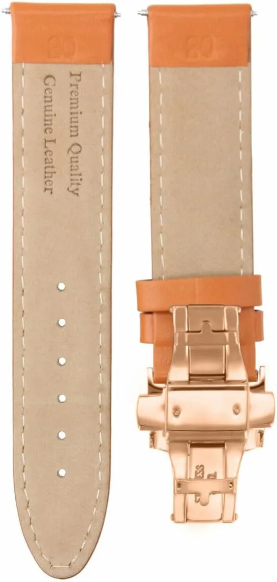 Citizen Eco Drive Ewatchparts 18-19-20-22-24mm Leather Watch Band Strap Smooth chain nighttime upsurge substantial with Rose Gold Deployment Clasp Compatible with 