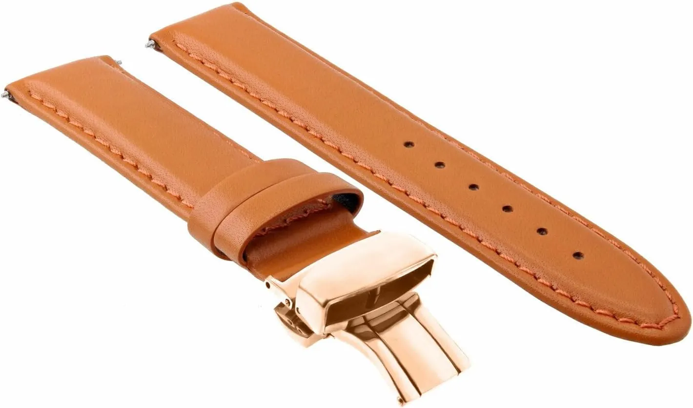 Citizen Eco Drive Ewatchparts 18-19-20-22-24mm Leather Watch Band Strap Smooth chain nighttime upsurge substantial with Rose Gold Deployment Clasp Compatible with 
