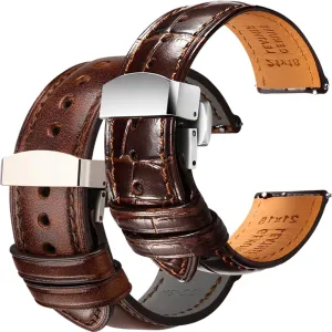 Clasp, 20mm REZERO Luxury Alligator Grain Leather and Tuscan, Italy Full Grain Leather spar Watch Straps Bundle - Brown Coffee & Deployant 