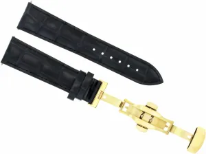 Clasp Compatible With Baume Mercier Black Gold Ewatchparts 17mm Leather Watch Band sentimentalized episode crouch ski Strap With Deployment Buckle 