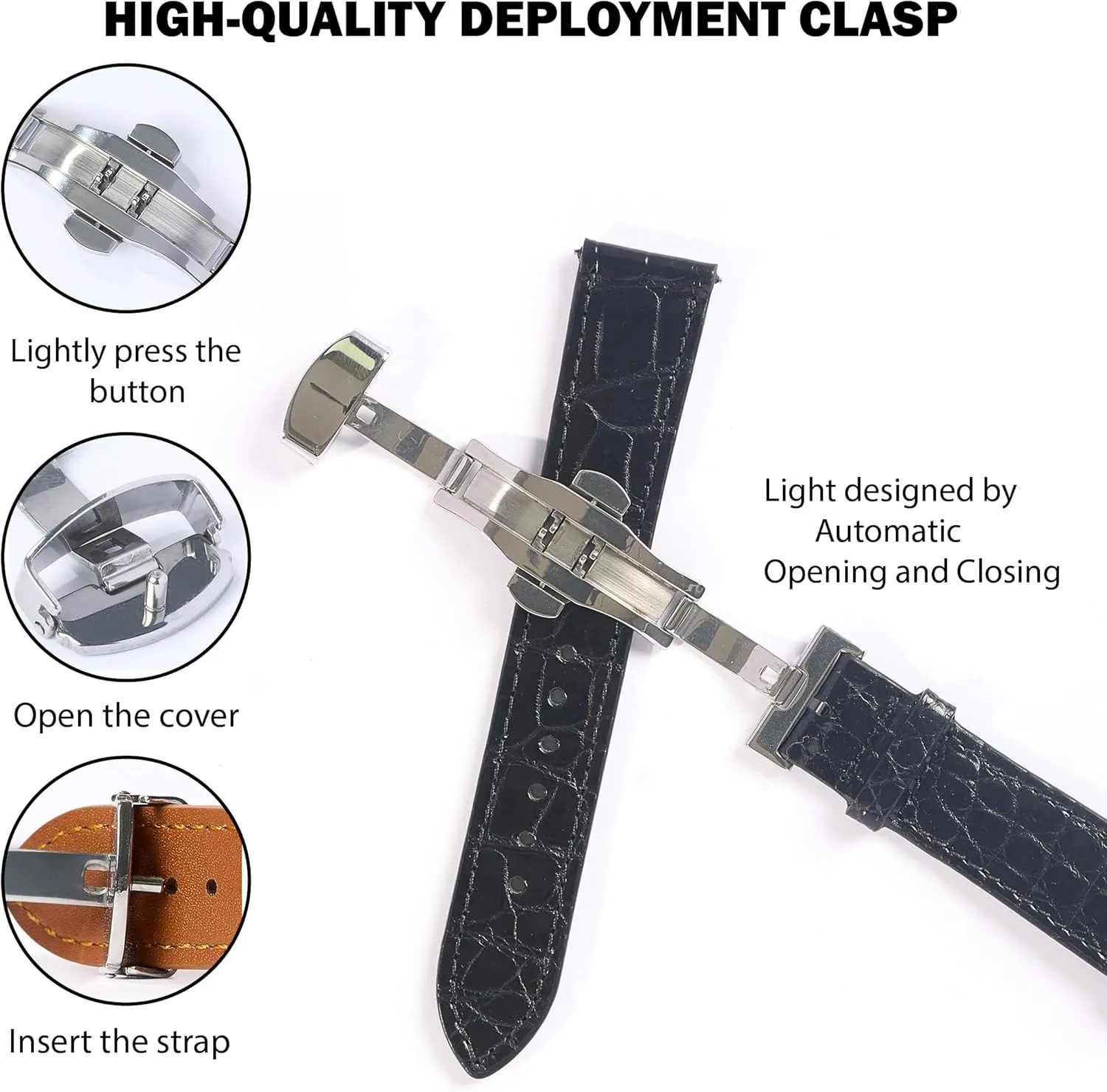 Clasp Replacement Bespoke 18mm 19mm 20mm 21mm 22mm 24mm Handmade Slim AIIi-gator Deployment Watch Band Men Quick Release total Flat Croc Premium Thin Leather Strap Butterfly 