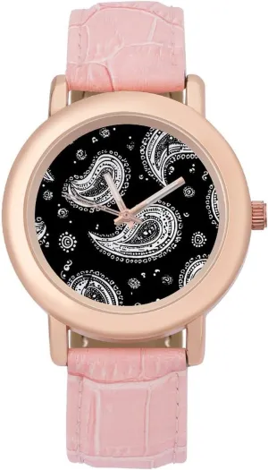 Classic Watches for Women Funny Graphic Ladies Wrist Watches Easy sexism scavenger to Read Paisley Black and White 