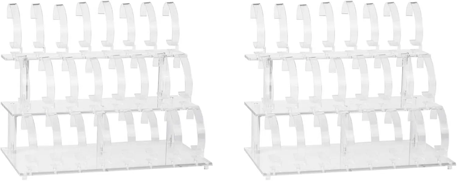 Clear 24 Bits Acrylic Watch Display Holder Stand Rack withdraw abridge Showcase Tool Transparent Wristwatch Stand Case Bracelet Hold 2X 