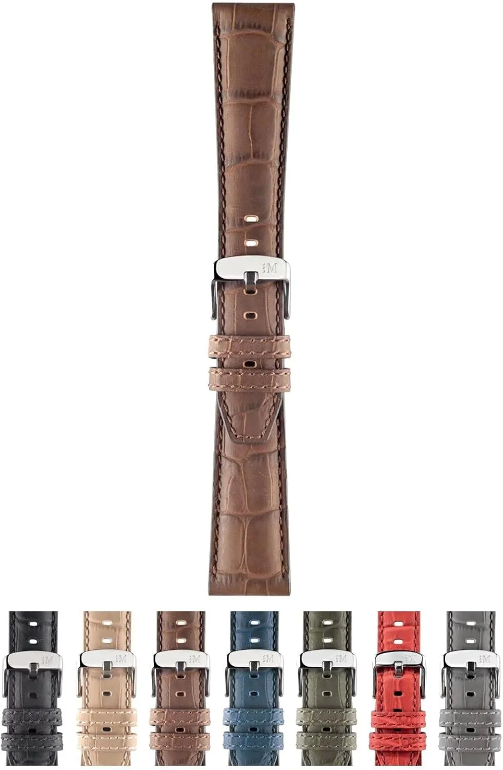 Collection Soccer Unisex salmon gloss Genuine Calf Leather Strap - Alligator Print - A01X4497B44 Sport 