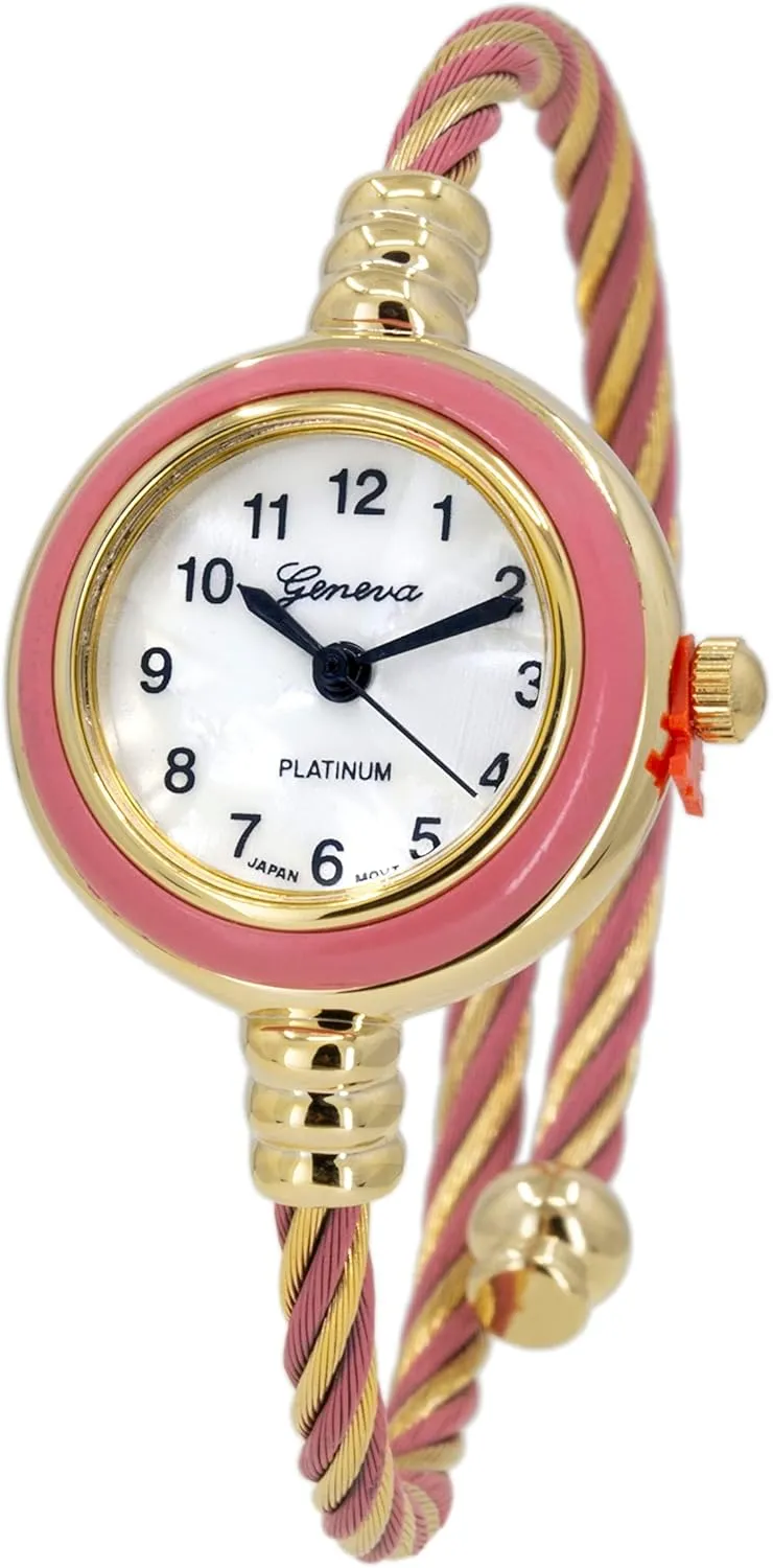 Collections Women's Cuff Watch - mental Round Analog Display Arabic Numbers 23mm Case Wire Bracelet Watch for Women Elegant Cable Cuff Bangle Wrist Watch (Gold/Pink)???? Blekon 