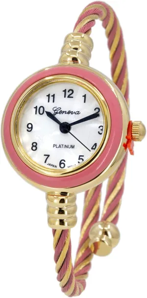Collections Women's Cuff Watch - mental Round Analog Display Arabic Numbers 23mm Case Wire Bracelet Watch for Women Elegant Cable Cuff Bangle Wrist Watch (Gold/Pink)???? Blekon 