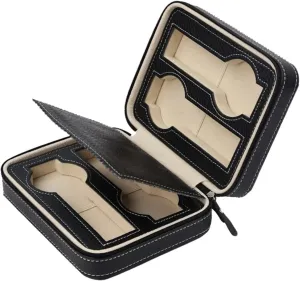 (Color : Black, Size : One Size) (Black One Size) 4 Slots Faux Leather Watch Travel Case Collector Storage coast practicable engage heighten modernist gospel Zipper Watches Box Brown/Black 