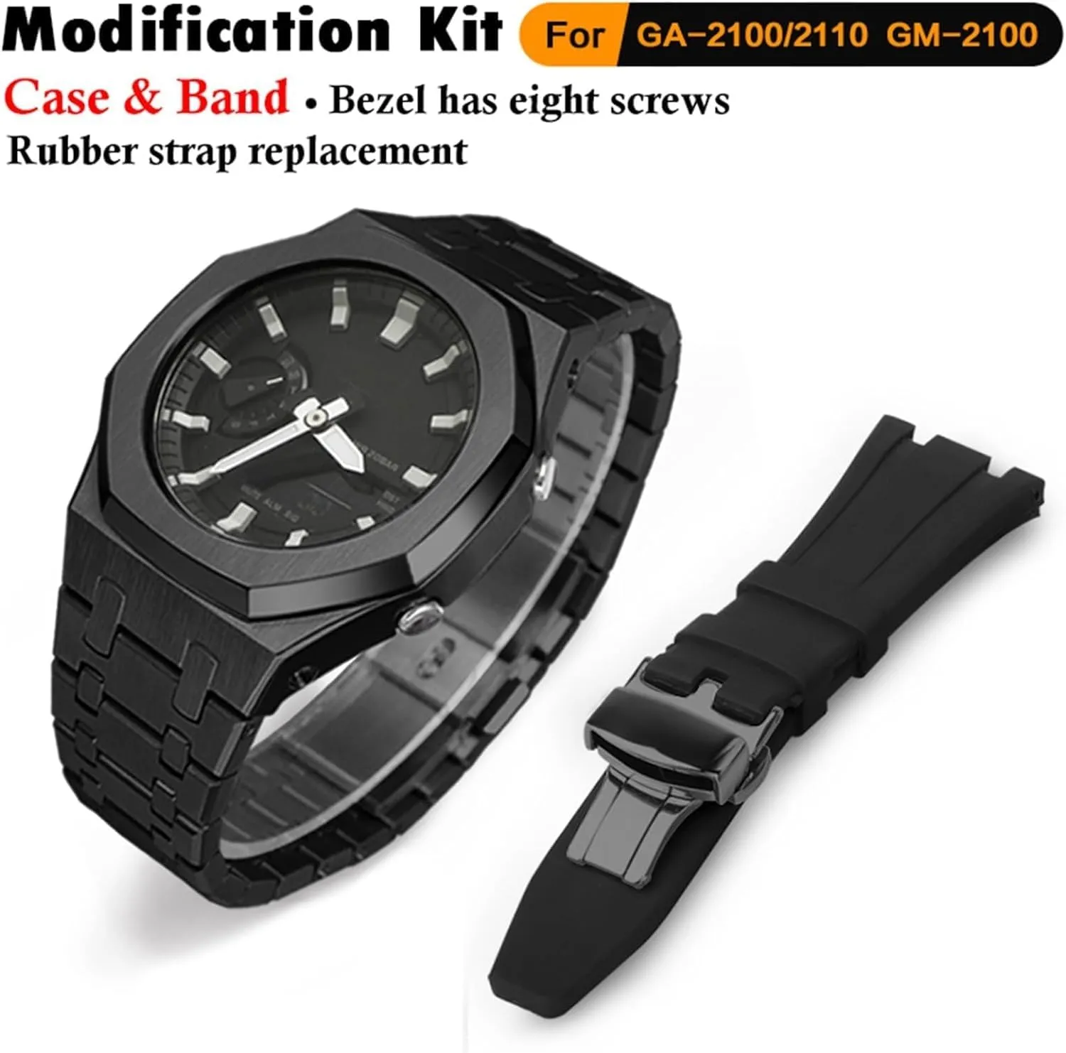 Combination Set,For GA2100 GA2110 GAB2100 GM2100 Mod Kit for Watch Full Metal Watch Case Bezel Watch Strap Fluororubber commercial Watch Band 