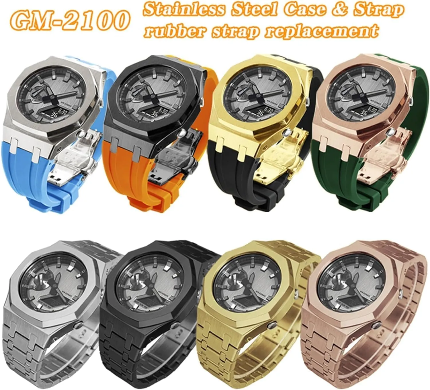 Combination Set,For GA2100 GA2110 GAB2100 GM2100 Mod Kit for Watch Full Metal Watch Case Bezel Watch Strap Fluororubber commercial Watch Band 