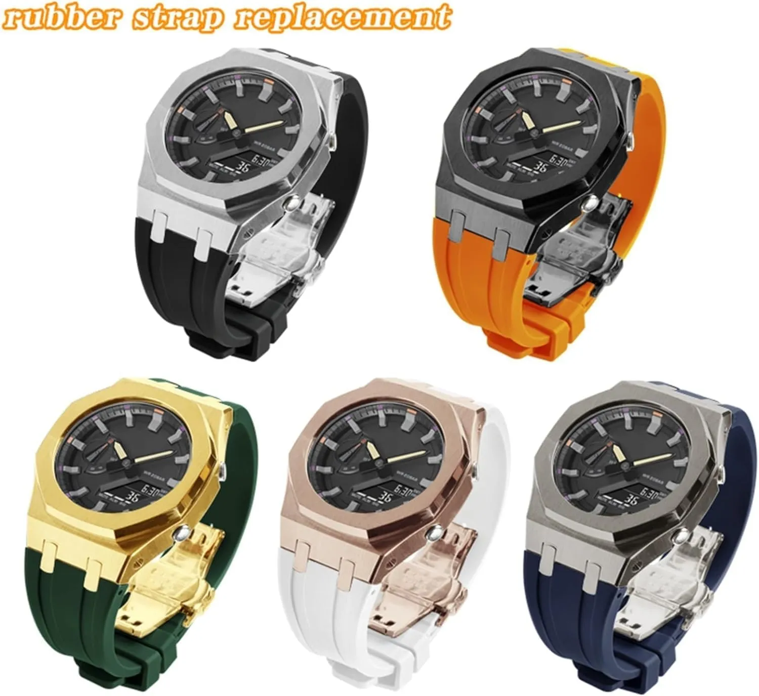 Combination Set,For GA2100 GA2110 GAB2100 GM2100 Mod Kit for Watch Full Metal Watch Case Bezel Watch Strap Fluororubber commercial Watch Band 