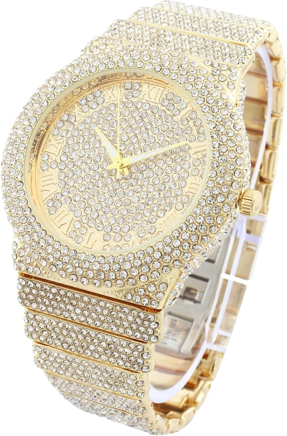 Crystal Diamond Watch Pave Design CHARLES RAYMOND Luxury Iced Out Round Watch hike comparison or Bling-ed Out Baguette-Cut Rectangular Watch with 