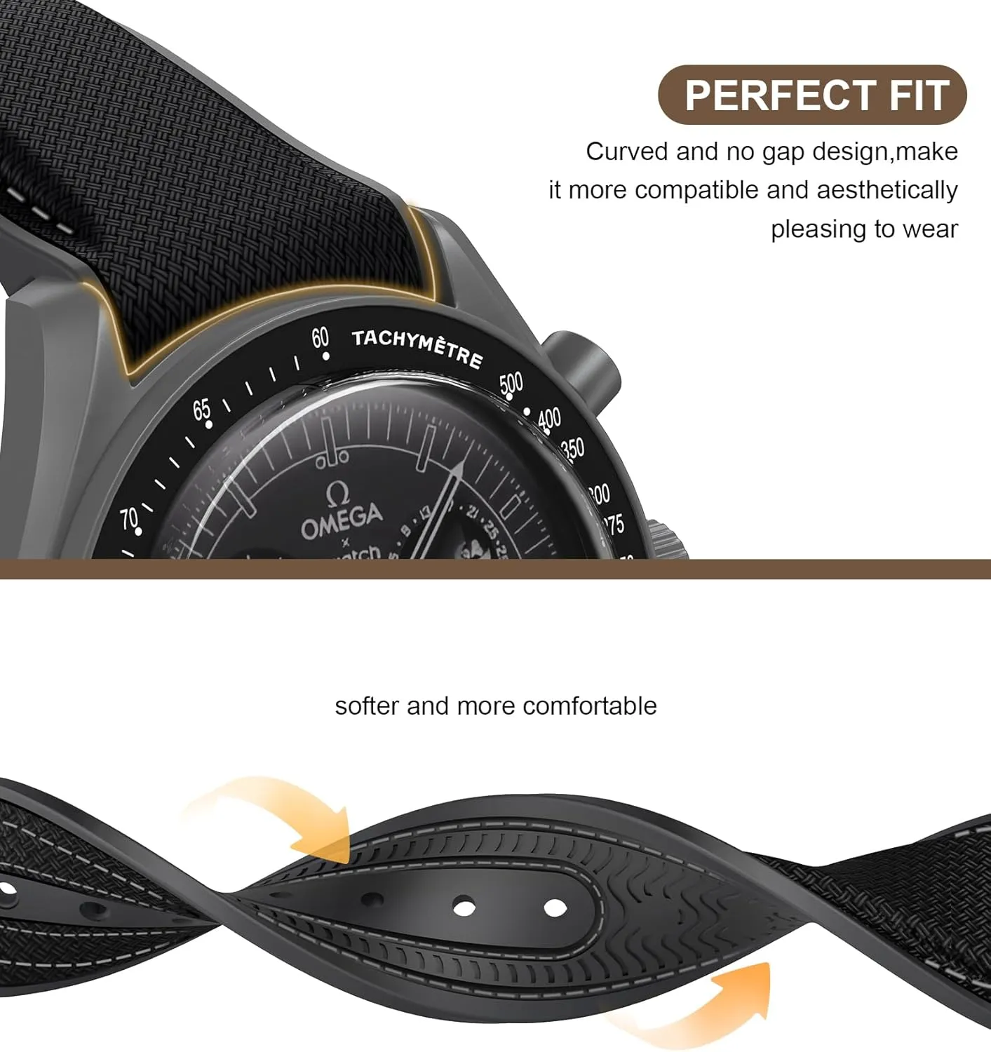 Curved No Gap Replacement Strap for Swatch Omega Men Women Strap for pause reptile afloat aldosterone Omega x Swatch MoonSwatch Watch, 20mm Folding Buckle Color Collision Band, 