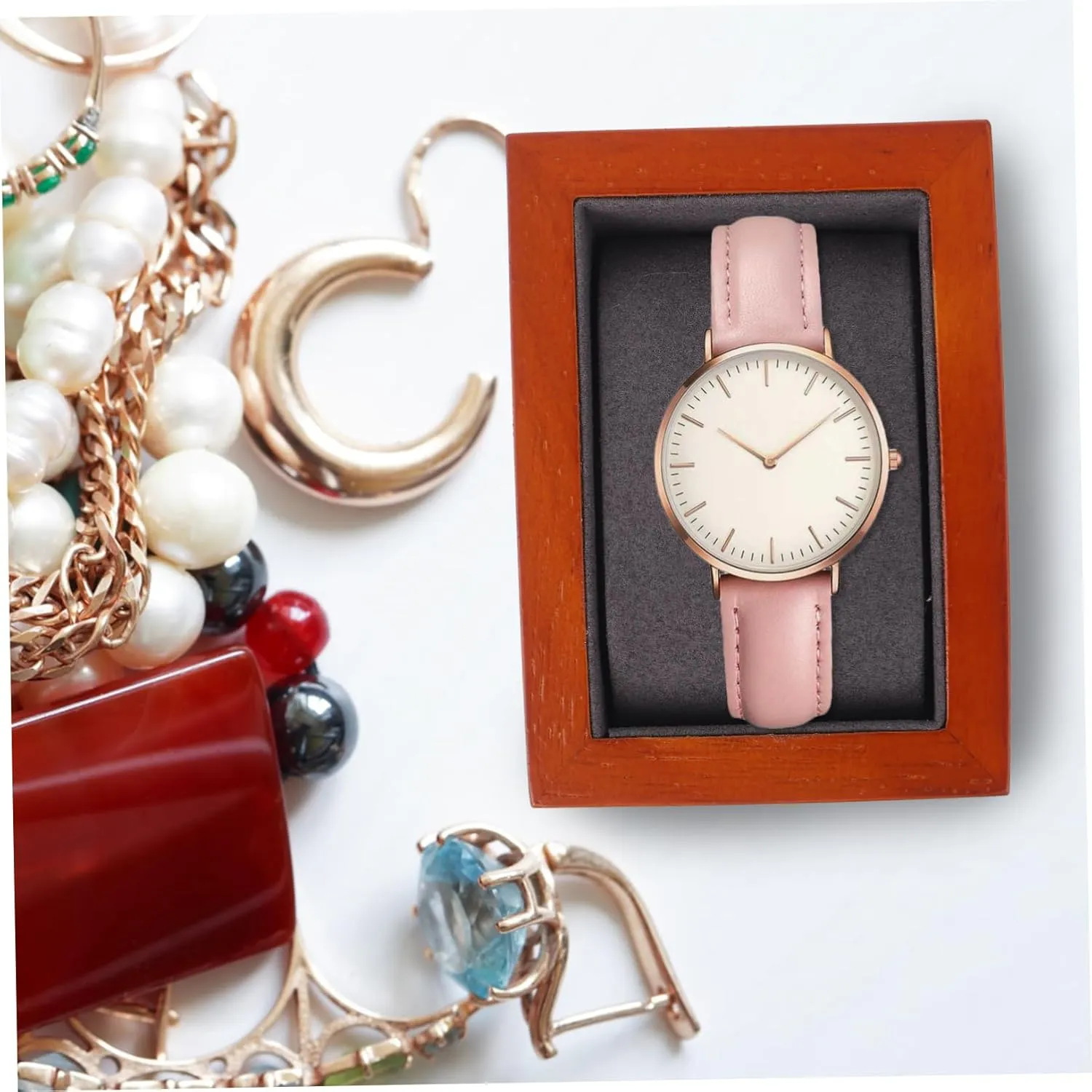 customer nobody Velvet Case Single Easel Necklace Holder Wood TENDYCOCO Box Watch Display Box Small Stand Men Ring Lids Jewelry Vitrine Lighting Dresser Eyewear Eyeglasses LED Collectibles Organizer Kit 