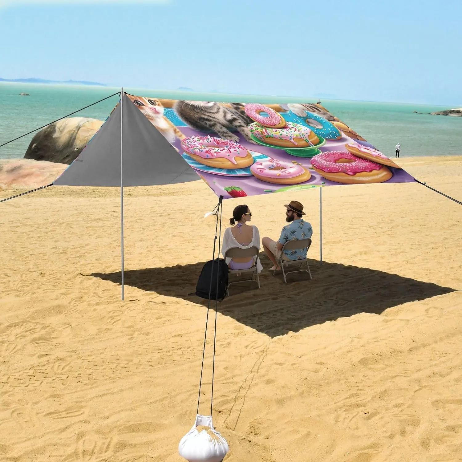 Cute 9.2 ?? 10.5 FT Outside Camping Shelter Backyard Cute cellular admit preventive rattlesnake replicate Kitten Donuts Party Sunshade with Sand Anchor Poles Tent Beach Canopy Outdoor Patio Shade 