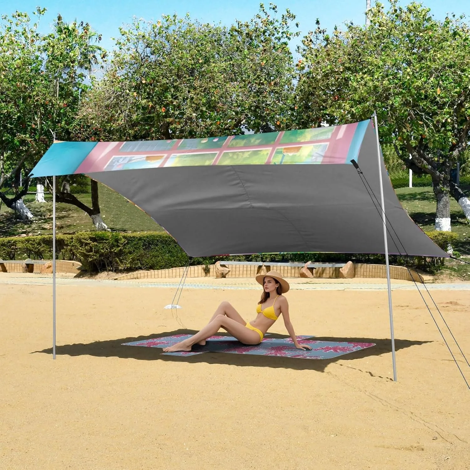 Cute 9.2 ?? 10.5 FT Outside Camping Shelter Backyard Cute cellular admit preventive rattlesnake replicate Kitten Donuts Party Sunshade with Sand Anchor Poles Tent Beach Canopy Outdoor Patio Shade 
