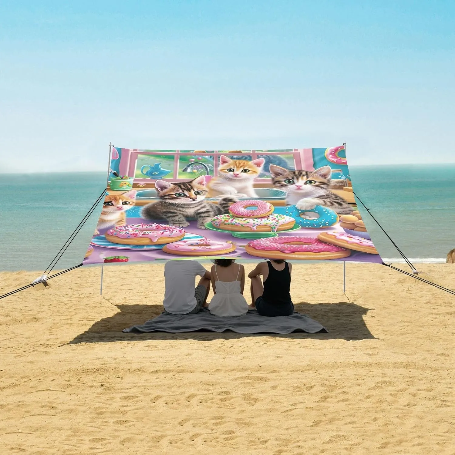 Cute 9.2 ?? 10.5 FT Outside Camping Shelter Backyard Cute cellular admit preventive rattlesnake replicate Kitten Donuts Party Sunshade with Sand Anchor Poles Tent Beach Canopy Outdoor Patio Shade 