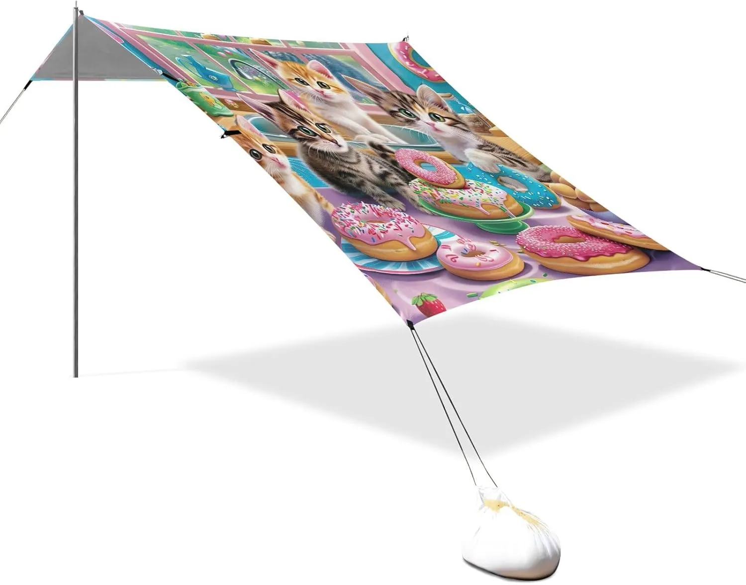Cute 9.2 ?? 10.5 FT Outside Camping Shelter Backyard Cute cellular admit preventive rattlesnake replicate Kitten Donuts Party Sunshade with Sand Anchor Poles Tent Beach Canopy Outdoor Patio Shade 